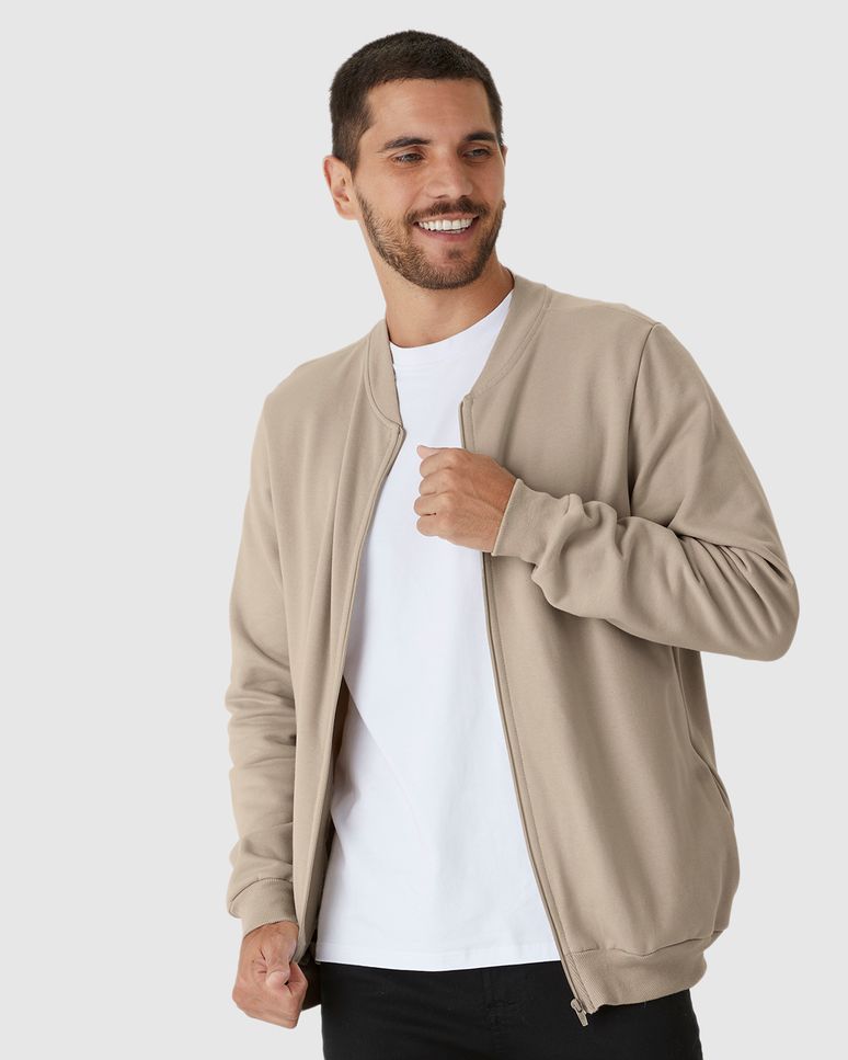 Jaqueta Básica Masculina Gola Redonda Em Moletom Flanelado