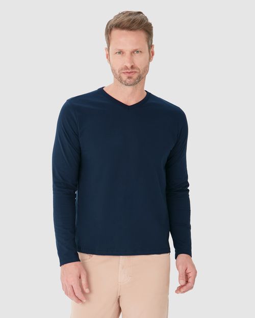 Camiseta Básica Masculina Decote V Manga Longa  Em Algodão