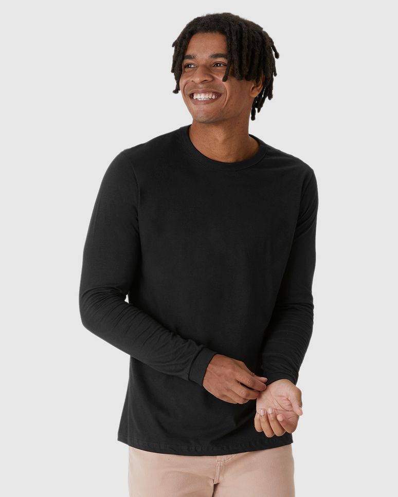 Camiseta Básica Masculina Punho Aplicado Em Algodão