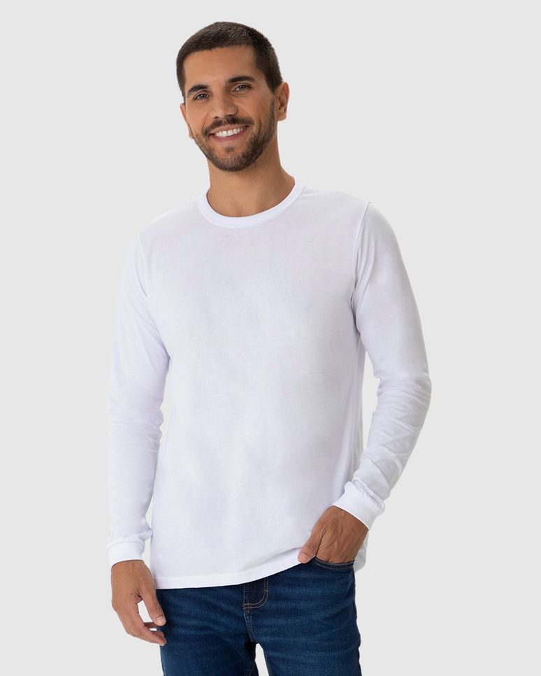 Camiseta Básica Masculina Punho Aplicado Em Algodão