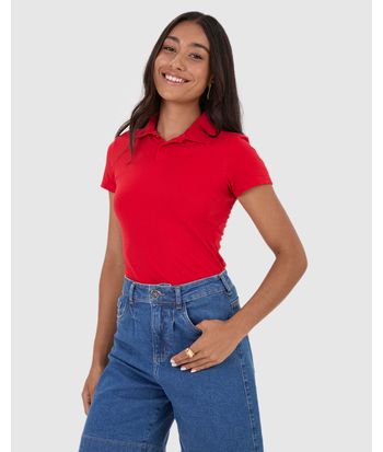Blusa Polo Básica Feminina Com Peitilho Em Piquet Stretch