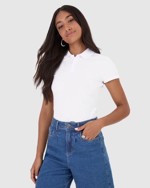 Blusa Polo Básica Feminina Com Peitilho Em Piquet Stretch