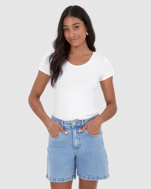 Blusa Básica Feminina Decote V Em Viscose Stretch