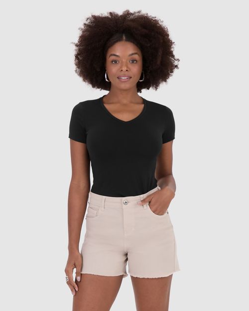 Blusa Básica Feminina Decote V Em Algodão