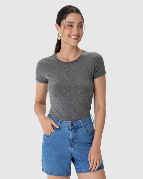 Blusa Básica Feminina Decote Redondo Em Algodão