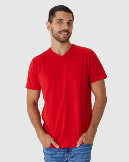 Camiseta Básica Masculina Gola V Em Algodão