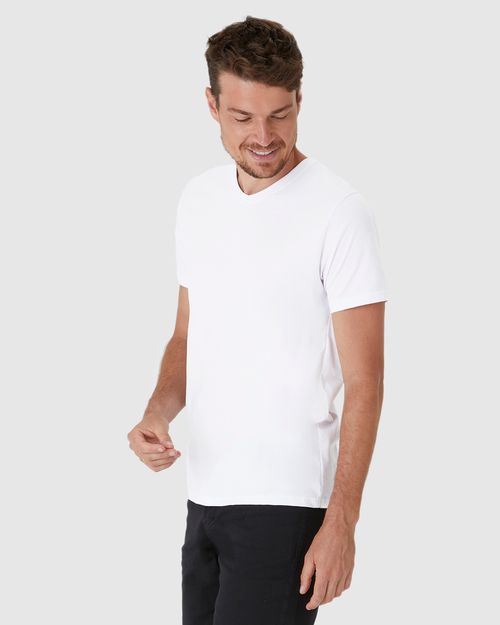 Camiseta Básica Masculina Gola V Em Algodão