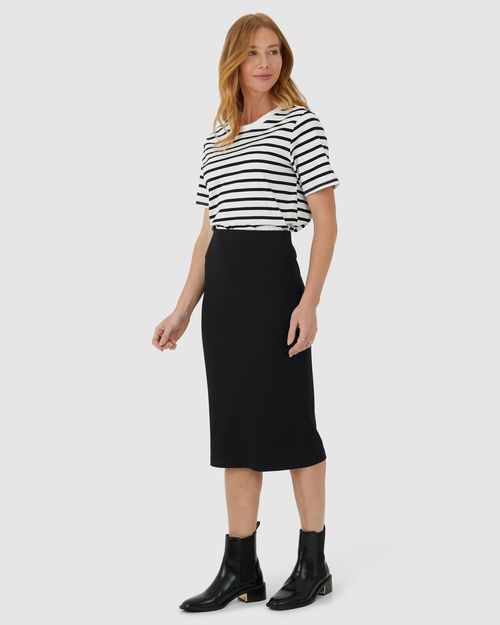 Saia Midi Feminina Em Malha Viscose Canelada
