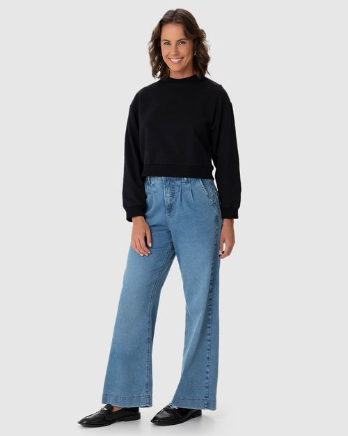 Blusão Básico Feminino Cropped Em Moletom Stretch Flanelado