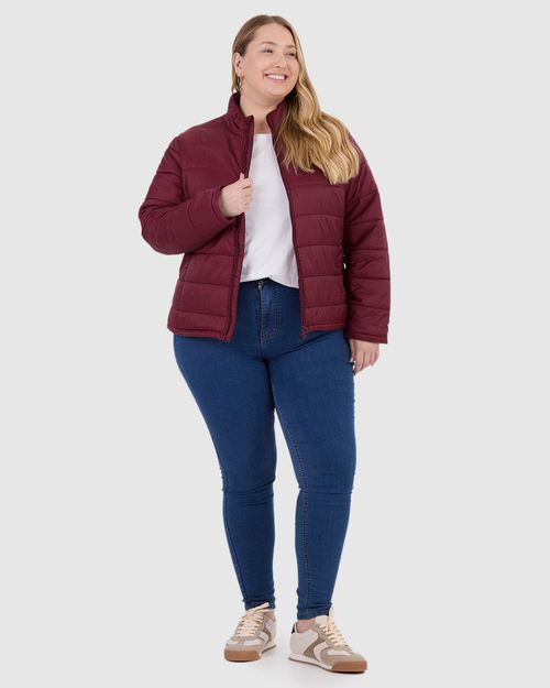Jaqueta Básica Feminina Plus Size Puffer Gola Alta Em Nylon