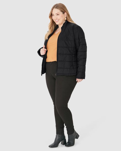 Jaqueta Básica Feminina Plus Size Puffer Gola Alta Em Nylon