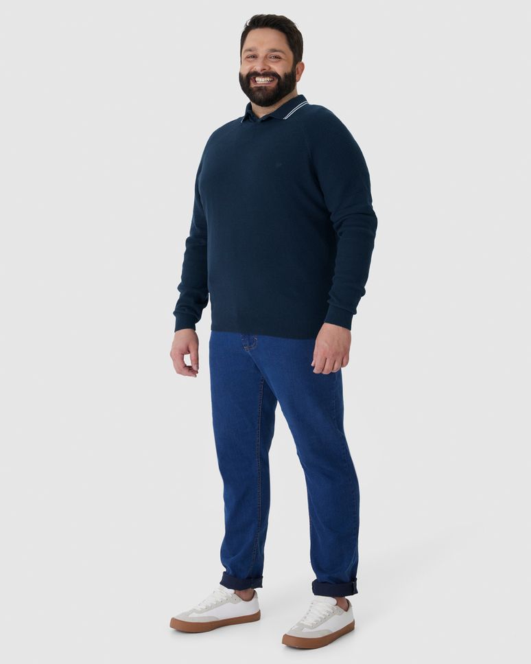 Suéter Masculino Plus Size Manga Longa Em Tricô