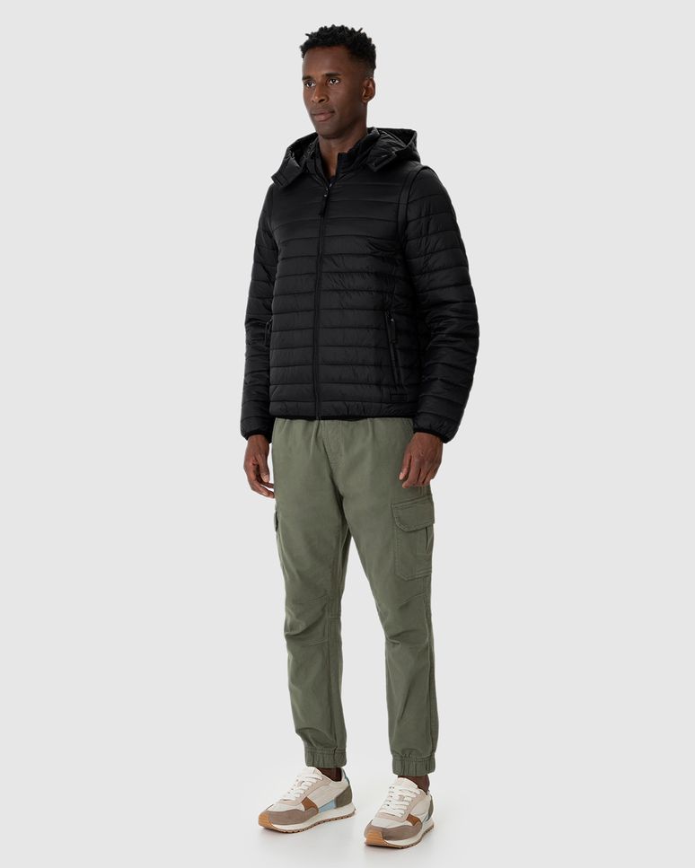 Jaqueta Puffer Masculina Manga E Capuz Removíveis Em Nylon