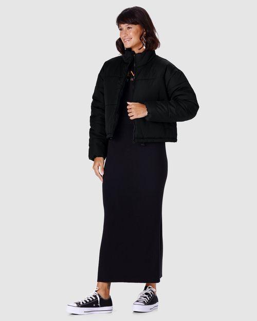 Jaqueta Puffer Feminina Cropped Gola Alta Em Nylon