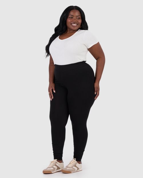 Calça Legging Básica Feminina Plus Size Em Algodão