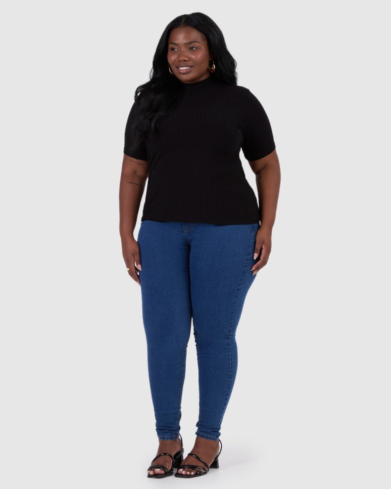 Blusa Feminina Plus Size Gola Alta Em Viscose Canelada