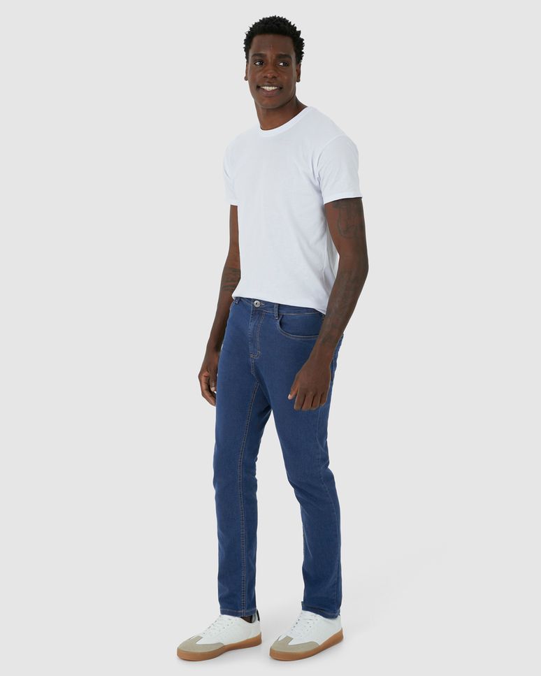 Calça Slim Masculina Cintura Média Em Flex Jeans