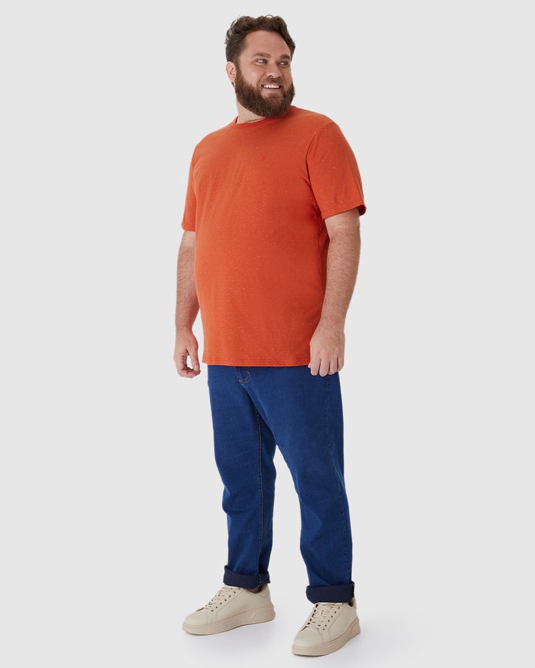 Camiseta Básica Masculina Plus Size Com Bordado Em Malha Botonê