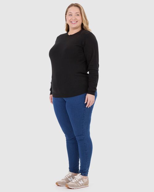 Suéter Básico Feminino Plus Size Gola Redonda Em Tricô