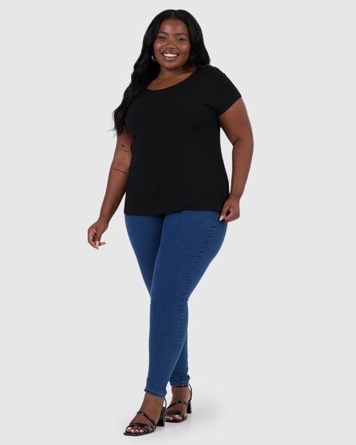 Blusa Básica Feminina Plus Size Manga Japonesa Em Viscose Stretch