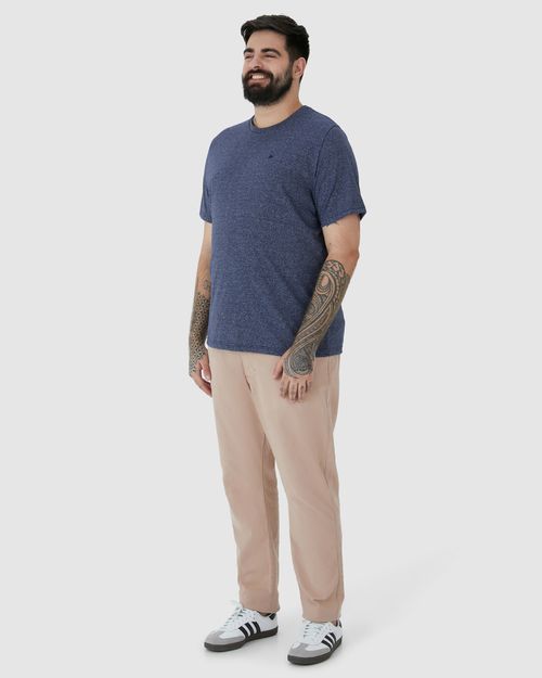 Camiseta Básica Masculina Plus Size Decote Redondo Em Malha Rajada