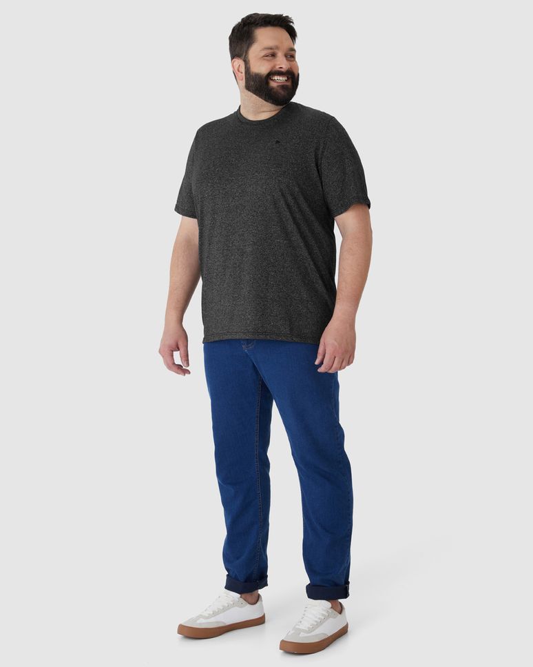 Camiseta Básica Masculina Plus Size Decote Redondo Em Malha Rajada