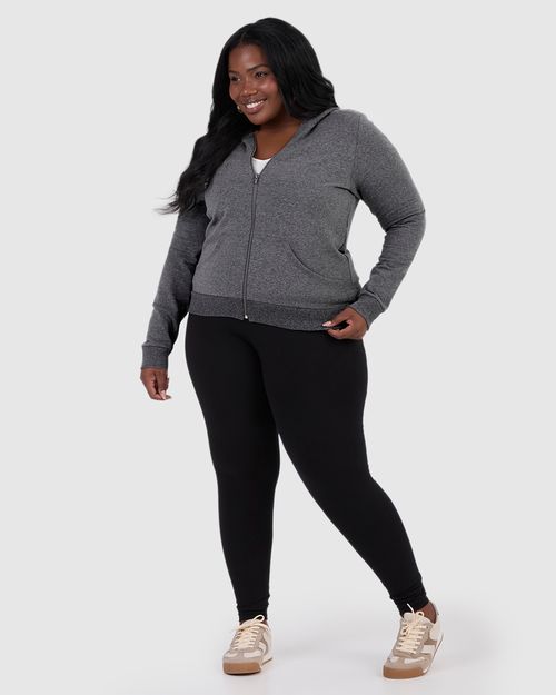 Jaqueta Básica Feminina Plus Size Em Moletom Stretch Flanelado