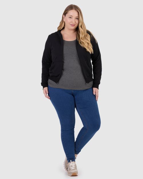 Jaqueta Básica Feminina Plus Size Em Moletom Stretch Flanelado
