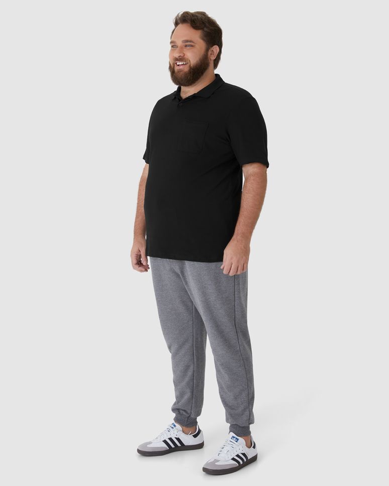 Camisa Polo Básica Masculina Plus Size Bolso Frontal Em Piquet Stretch