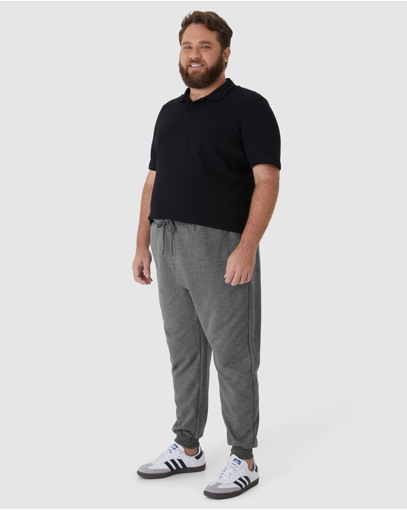 Calça Básica Masculina Jogger Plus Size Em Moletom Flanelado Cinza