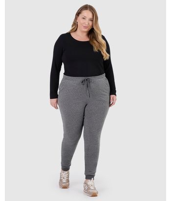 Calça Básica Feminina Plus Size Jogger Em Moletom Stretch Flanelado