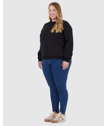 Blusão Básico Feminino Plus Size Decote Redondo Em Moletom Stretch Flanelado