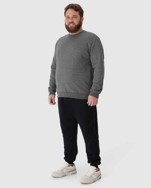 Blusão Básico Masculino Plus Size Decote Redondo Em Moletom Flanelado
