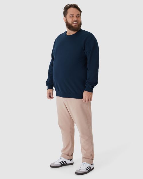 Blusão Básico Masculino Plus Size Decote Redondo Em Moletom Flanelado