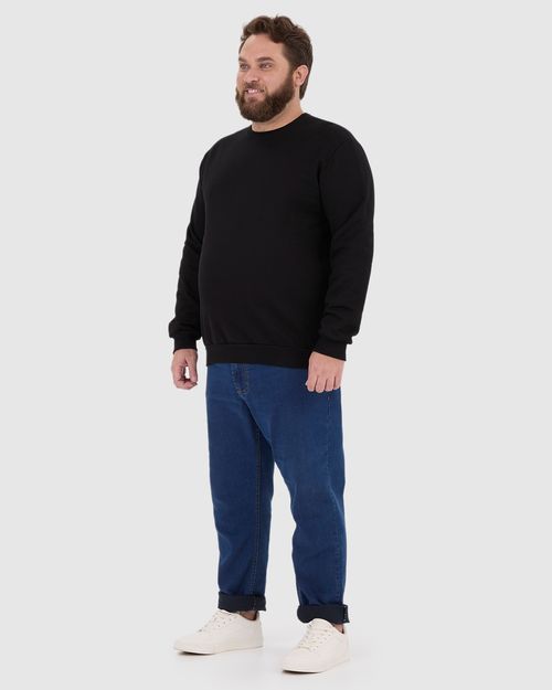 Blusão Básico Masculino Plus Size Decote Redondo Em Moletom Flanelado