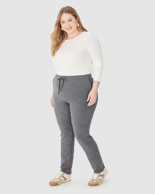 Calça Básica Feminina Plus Size Em Moletom Stretch Flanelado