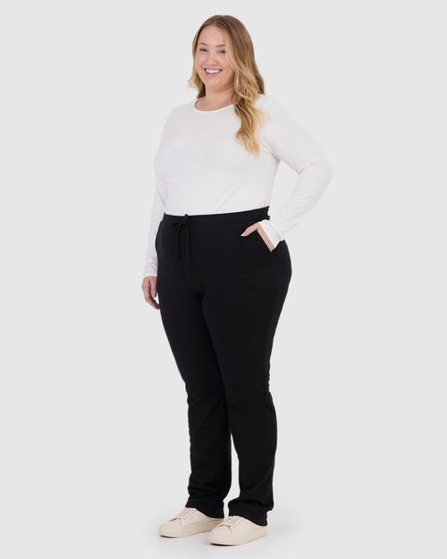 Calça Básica Feminina Plus Size Em Moletom Stretch Flanelado