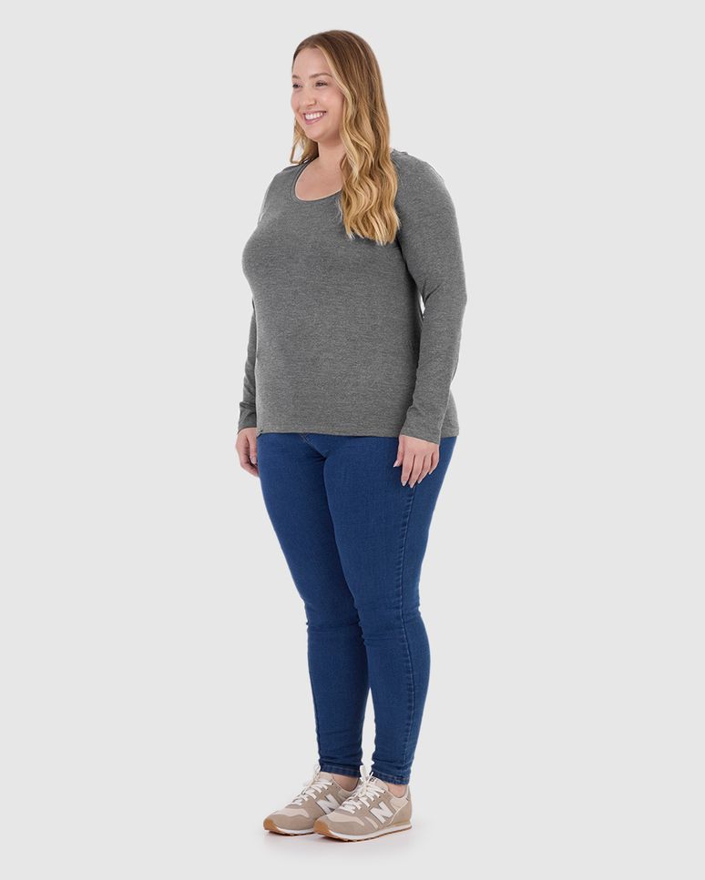 Blusa Básica Feminina Plus Size Decote Redondo Em Viscose Stretch