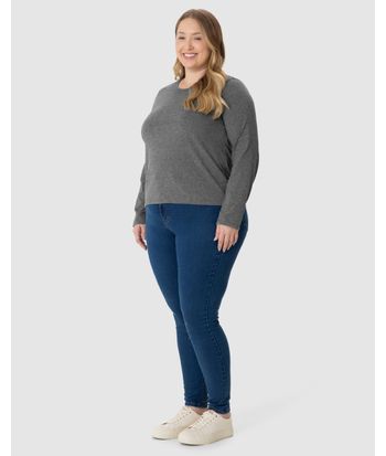 Blusa Básica Feminina Plus Size Manga Longa Em Algodão