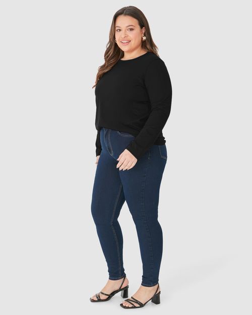 Blusa Básica Feminina Plus Size Manga Longa Em Algodão