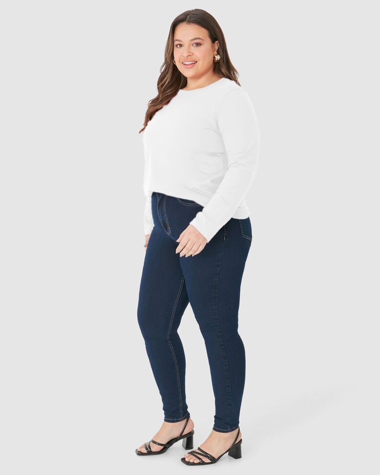 Blusa Básica Feminina Plus Size Manga Longa Em Algodão