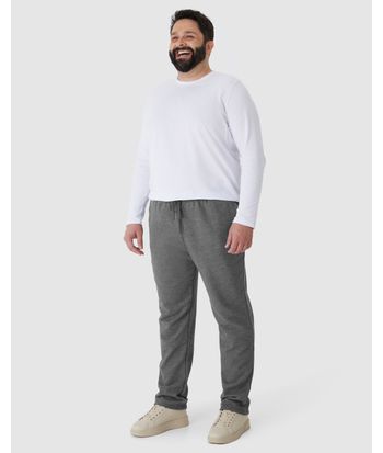 Calça Básica Masculina Plus Size Em Moletom Flanelado