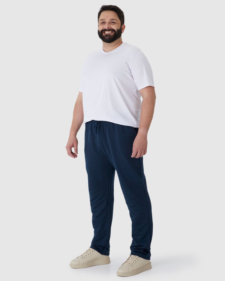Calça Básica Masculina Plus Size Em Moletom Flanelado