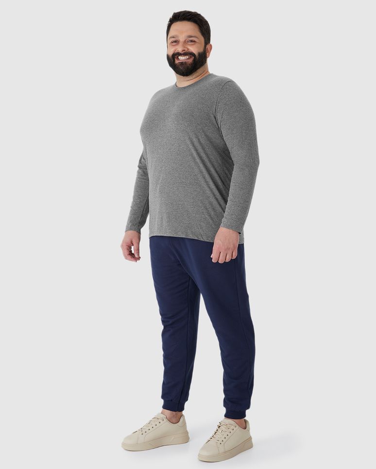 Camiseta Básica Masculina Plus Size Manga Longa Em Algodão