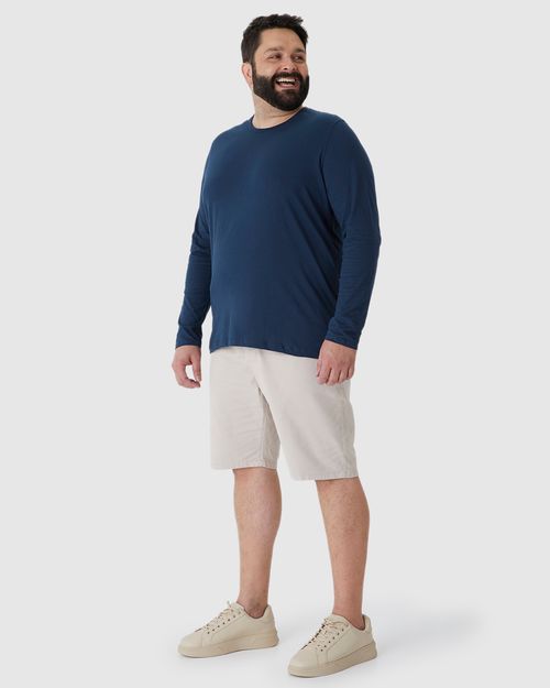 Camiseta Básica Masculina Plus Size Manga Longa Em Algodão