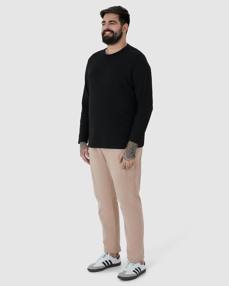 Camiseta Básica Masculina Plus Size Manga Longa Em Algodão