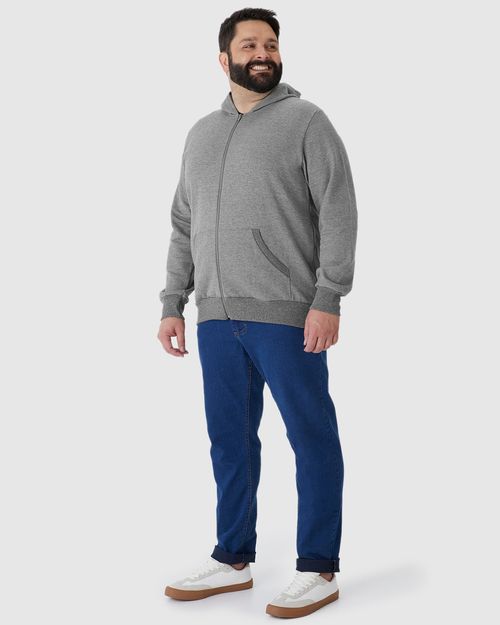 Jaqueta Básica Masculina Plus Size Com Capuz Em Moletom