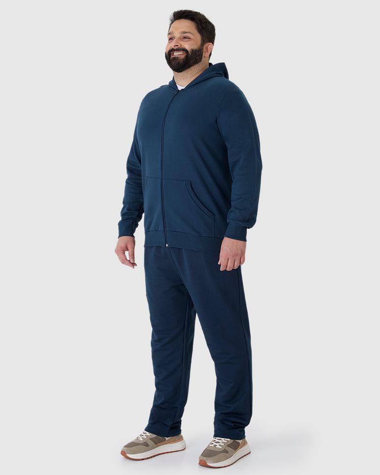 Jaqueta Básica Masculina Plus Size Com Capuz Em Moletom