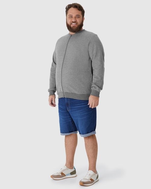 Jaqueta Básica Masculina Plus Size Com Zíper Em Moletom Flanelado