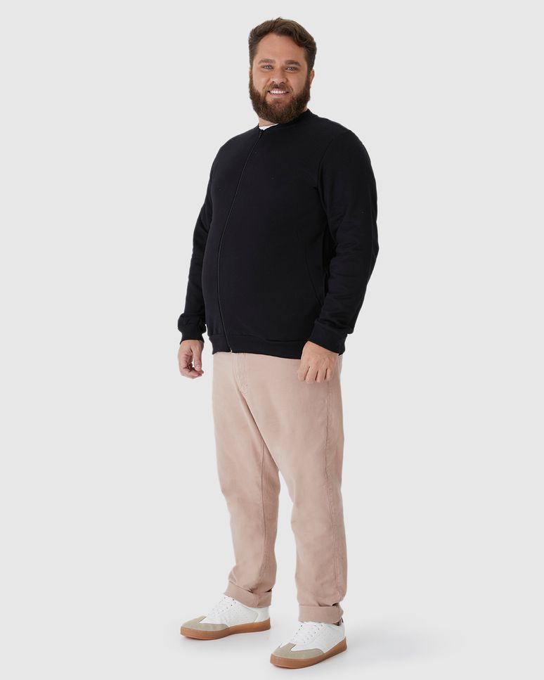 Jaqueta Básica Masculina Plus Size Com Zíper Em Moletom Flanelado